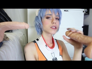 anime bitch plays with two dildos